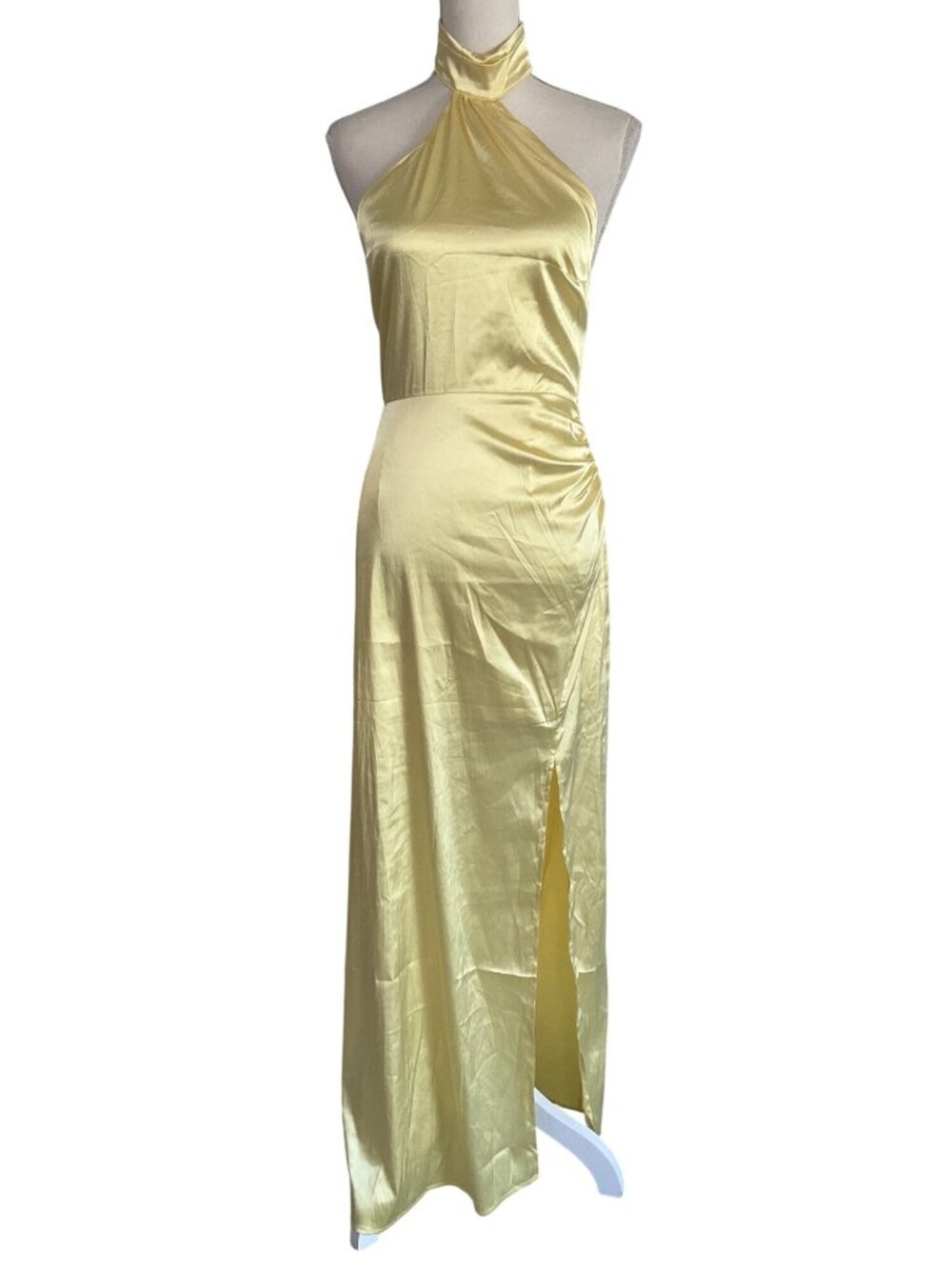 MORE TO COME Darcey Maxi Dress in Butter Yellow Small New Womens Satin Long Gown - Picture 4 of 8